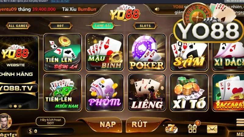 Giao diện game bài Sâm Yo88 hấp dẫn