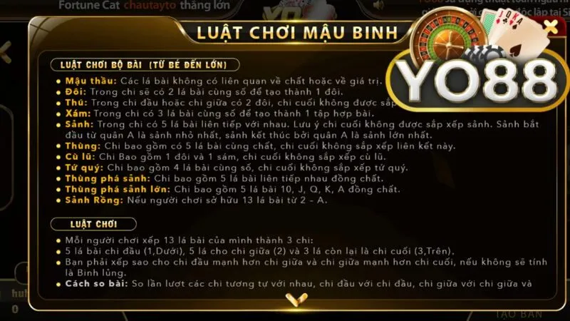 Luật chơi Mậu Binh Yo88 chi tiết